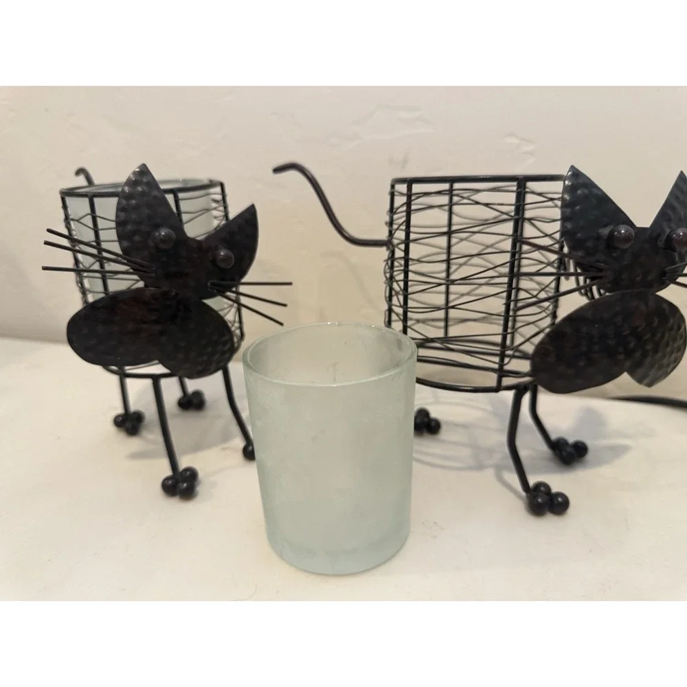 Vintage Black Cats Metal Candle‎ Holders Set of 2